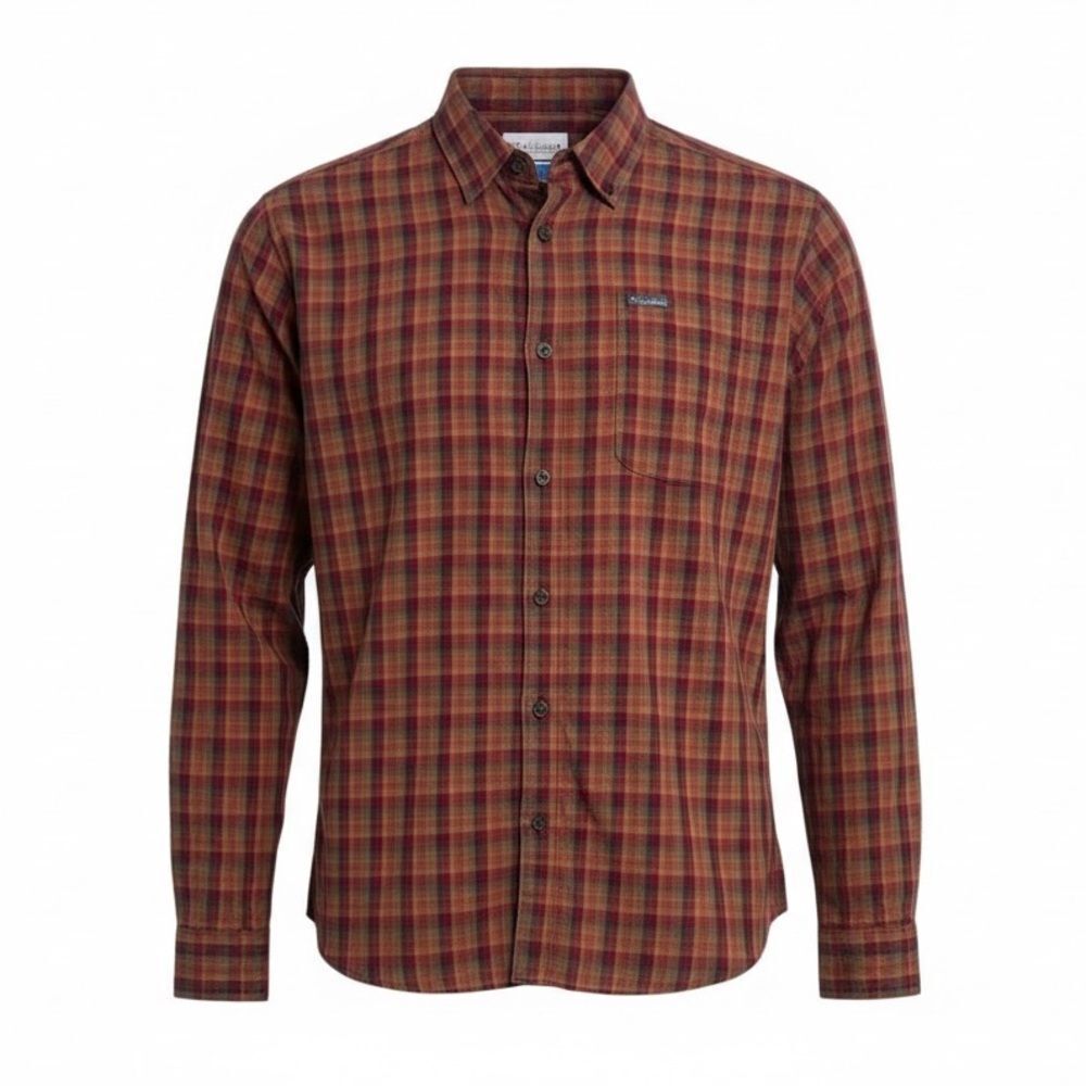 Columbia Plaid Pocket‎ Long Sleeve Button Down Shirt Red Orange Size Large
